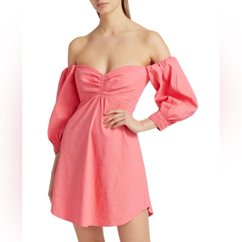 A.L.C. Mila Off-The-Shoulder Linen Mini Dress, Lychee, Size 6